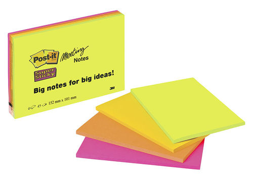 Viestilappu Post-it Super Sticky Meeting notes A6 /4 kpl pkt - isot viestilaput isommille ideoille